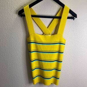 Heartloom Women Yellow Striped Knit Crop Tank Top Size M